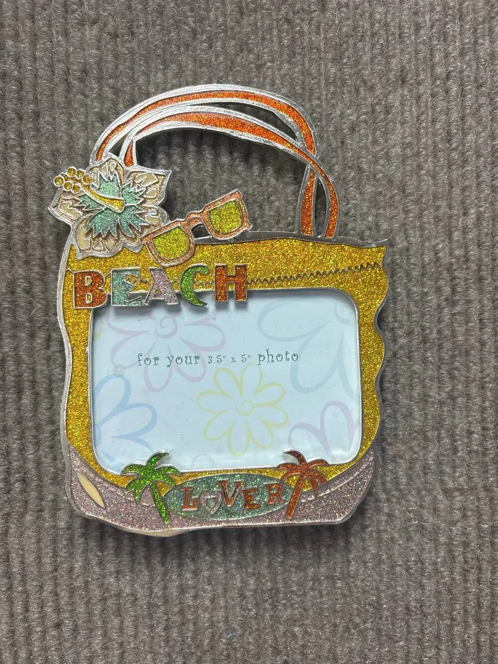 Vintage 90s Y2K Glitter Enamel Beach Lover 3.5 x 5 Photo Picture Frame
